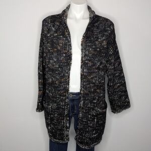 Express Black Brown Thick Chunky Knit Wool Blend Open Cardigan Sweater OSFM